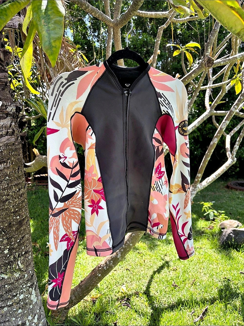 Roxy Pop Surf Long Sleeve Wetsuit Jacket Floral One-Piece Size 4